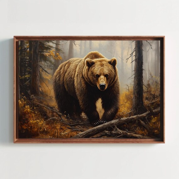 Grizzly Bear Walking In An Autumn Forest Fall Wildlife Poster