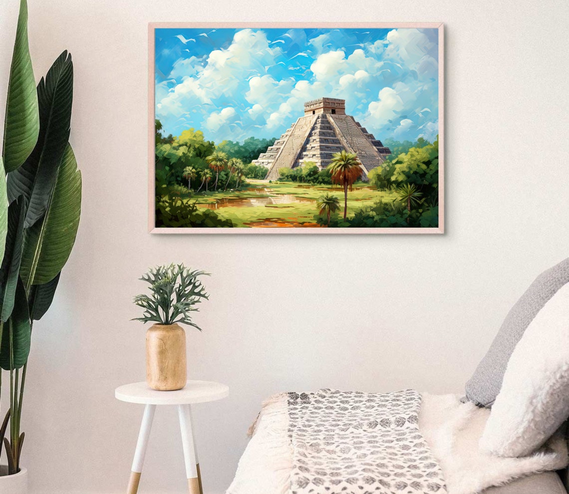 Chichen Itza Mayan Pyramid Jungle Mexico Ancient Ruins Travel Poster - Image 4