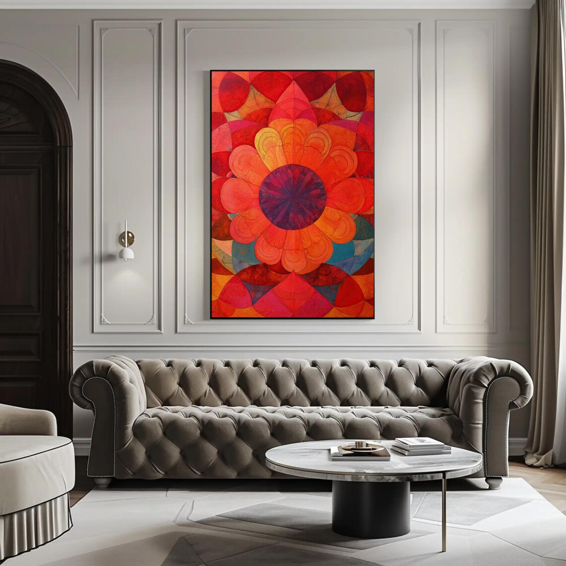 Radiant Red Mandala Flower with Geometric Abstract Petals Art Poster - Image 4