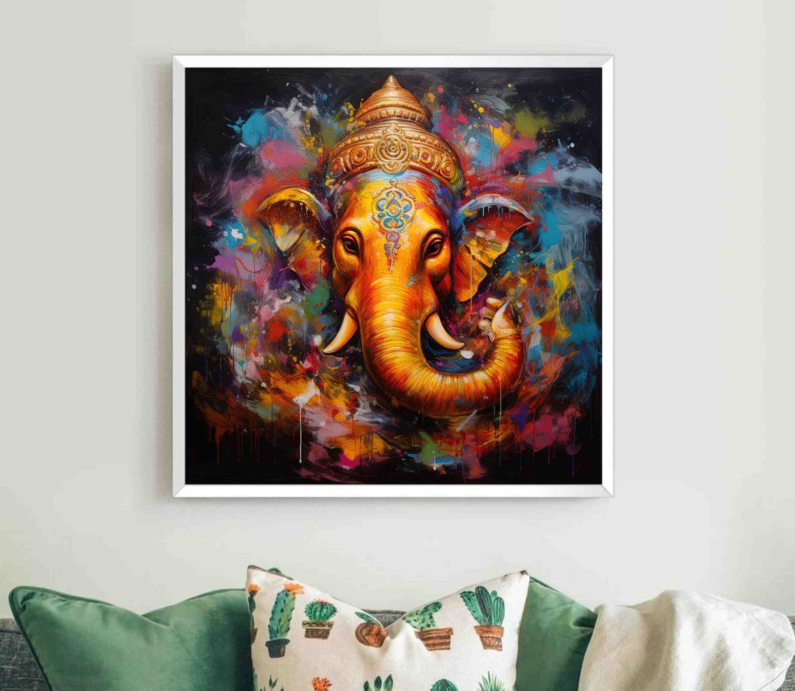 Psychedelic Ganesha Elephant Head Colorful Neon Splash Art Poster - Image 5