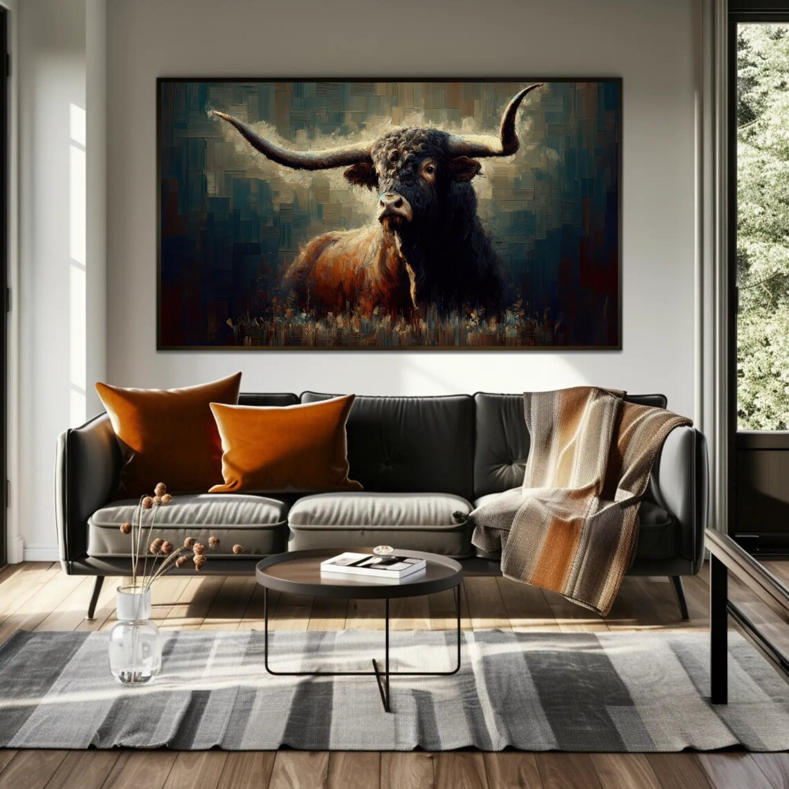 Majestic Texas Longhorn Bull Dark Moody Oil Painting Style Poster - Image 4