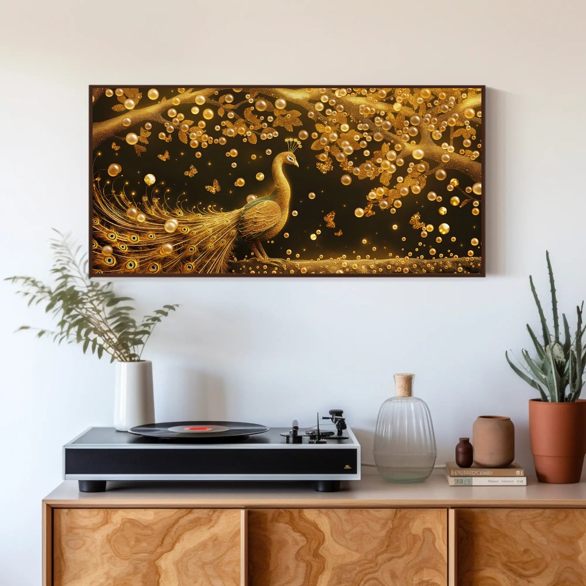 Golden Peacock Luxury Gold On Black Elegant Bird Painting Poster - Image 2