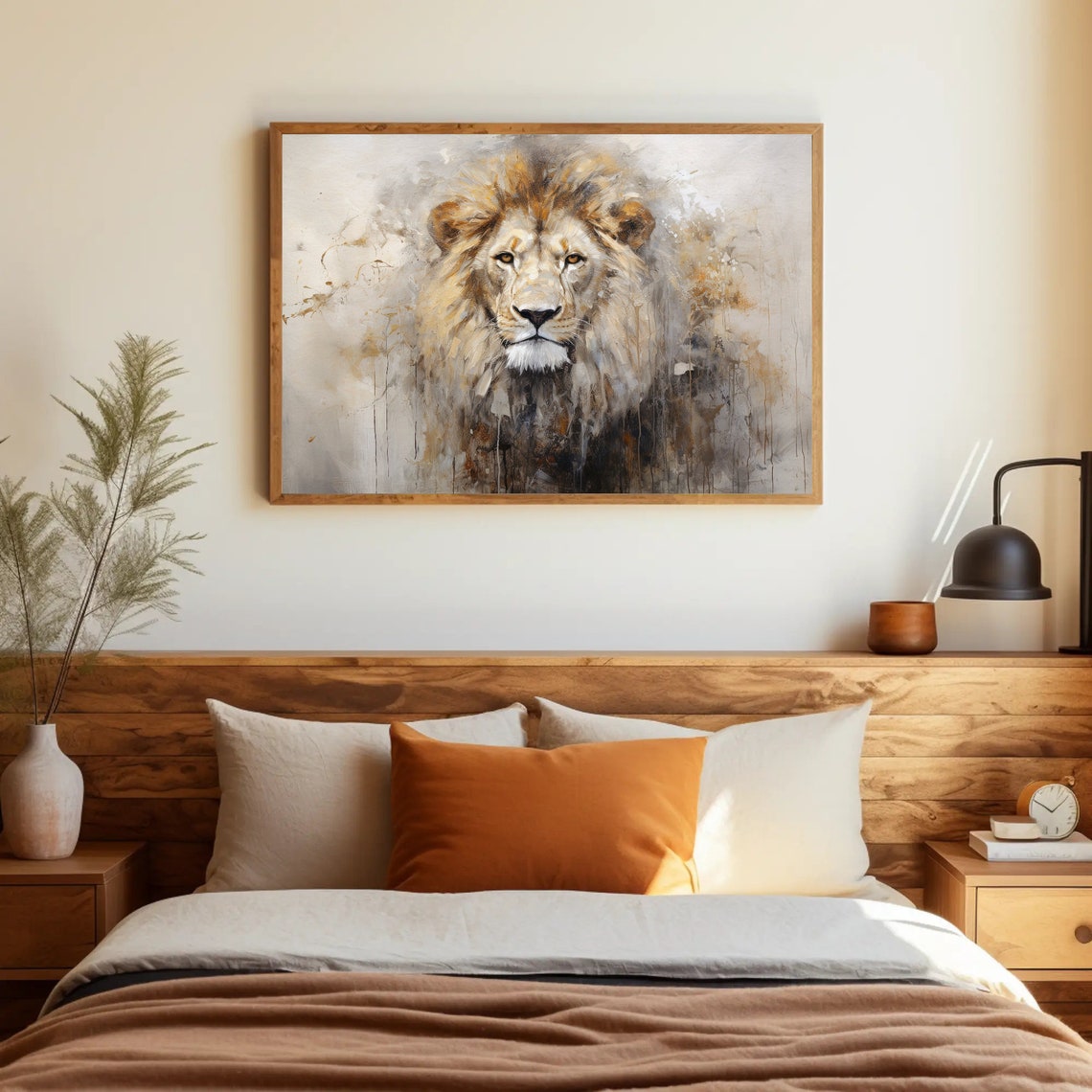 Abstract Lion Portrait in Warm Gold and Gray Brushstrokes Poster - Image 5