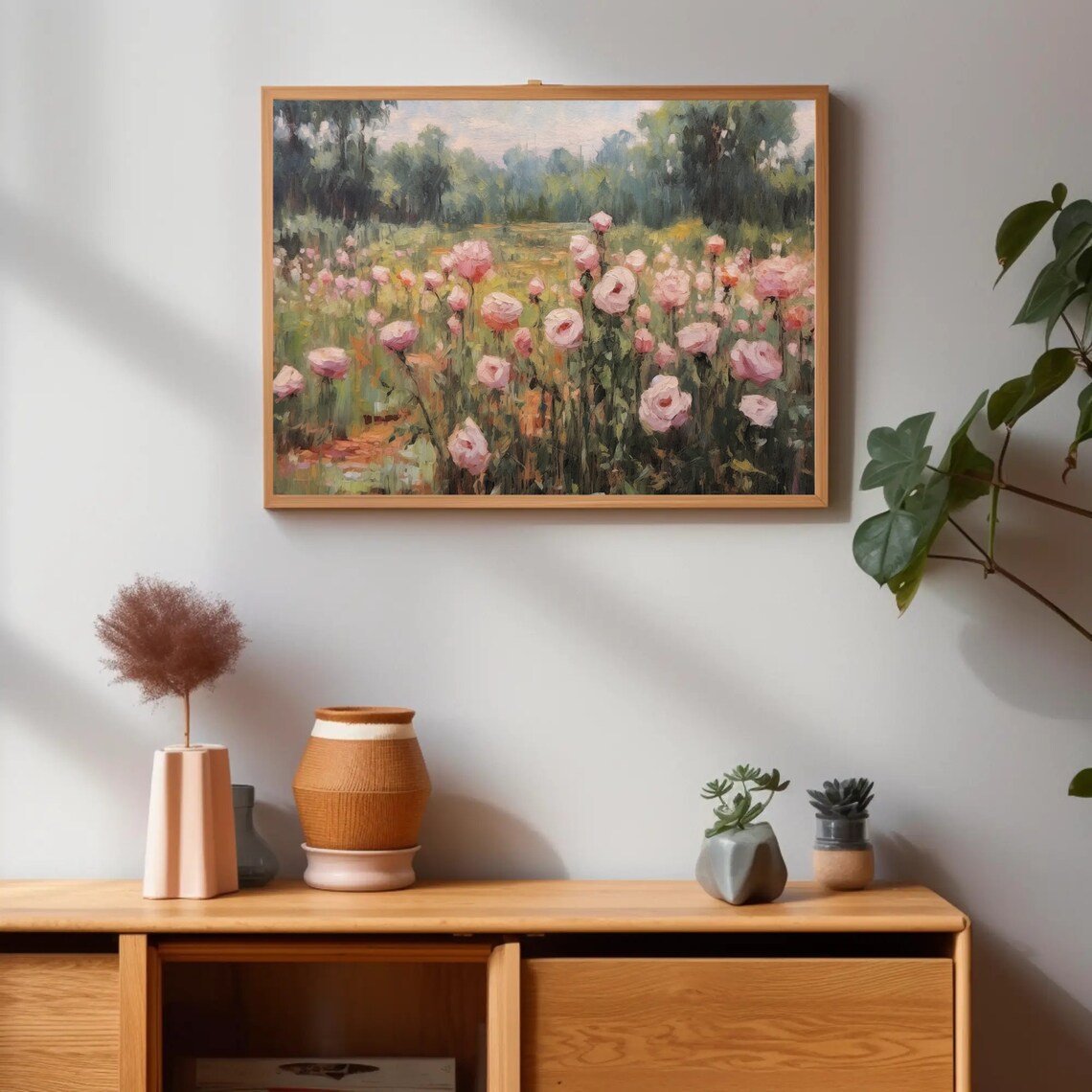 Pink Roses Wildflower Field Impressionist Painting Floral Poster - Image 3
