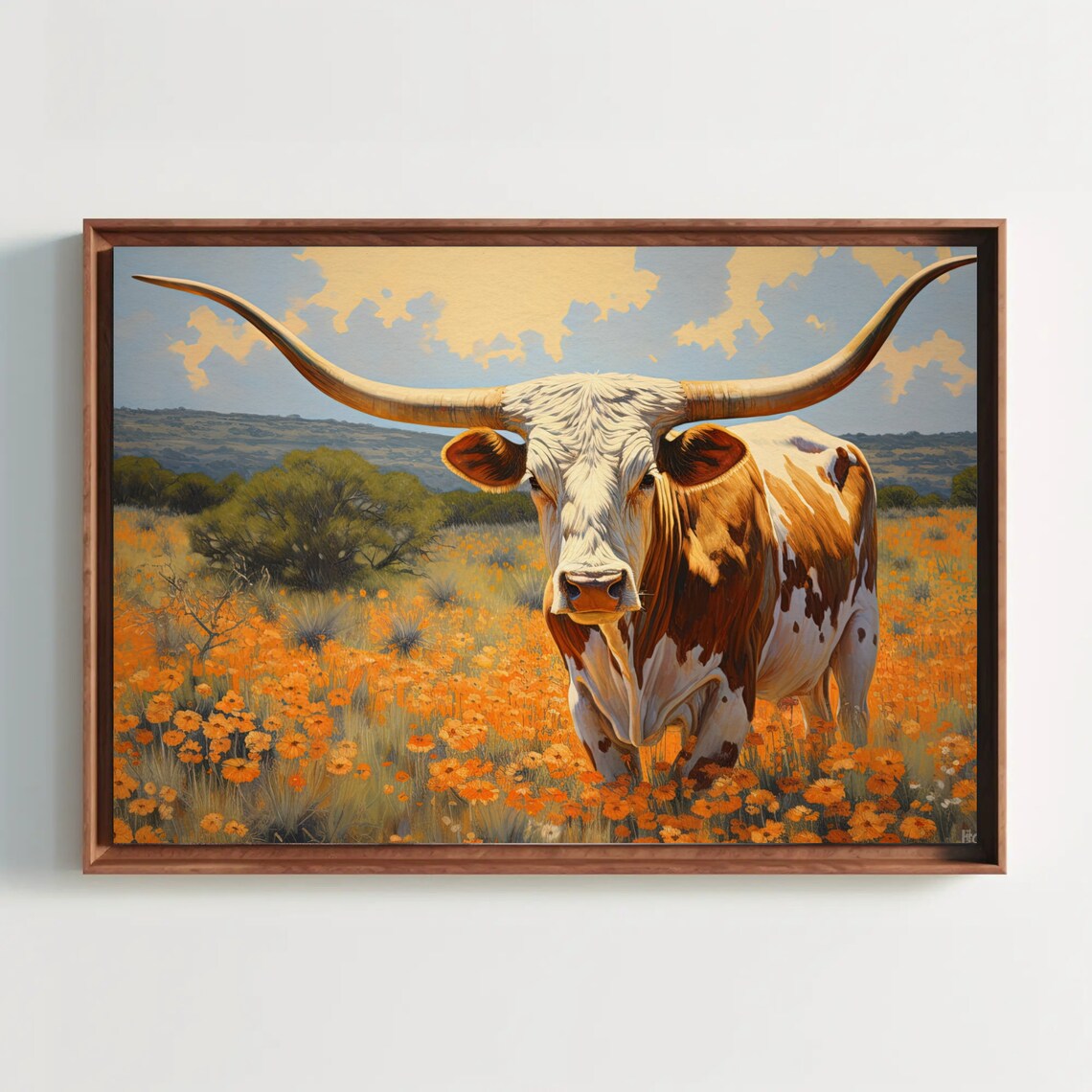 Texas Longhorn Farmhouse Art Print, Country Decor