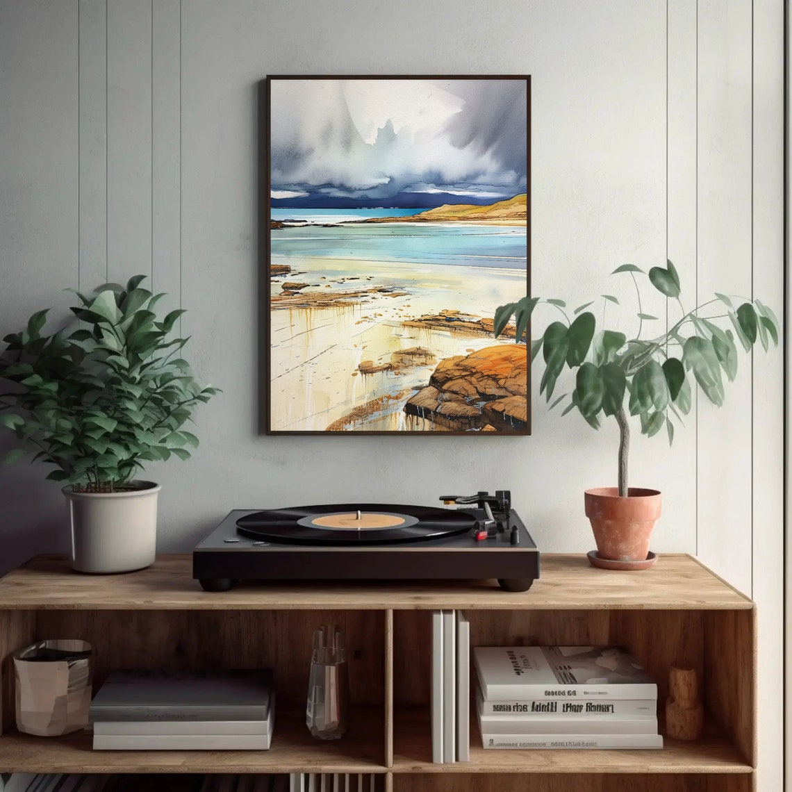 Moody Beach Dark Storm Clouds Turquoise Water Coastal Poster - Image 2