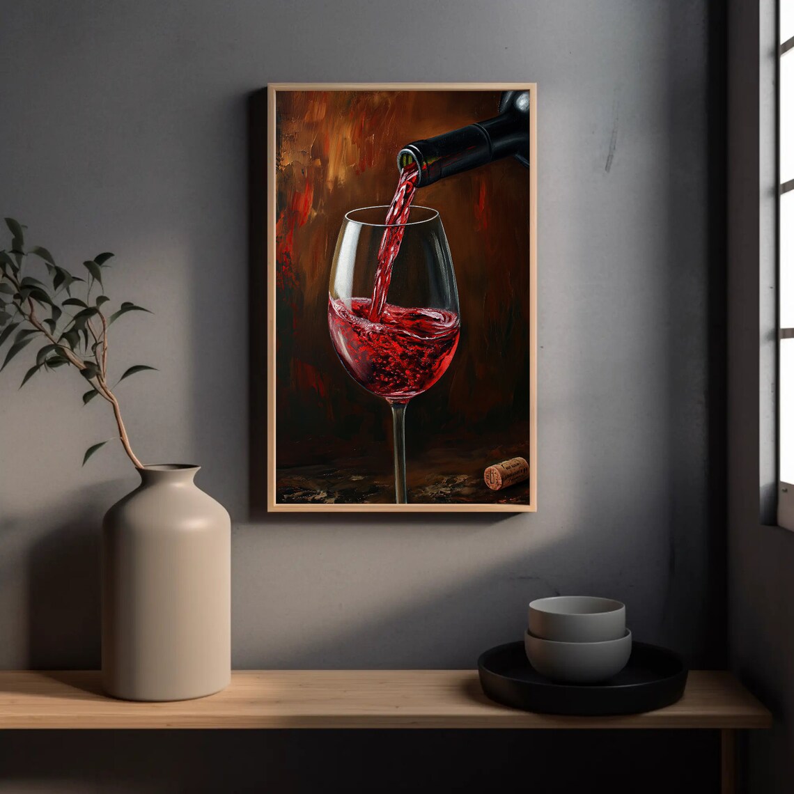 Red Wine Pouring into Glass Rich Dark Still Life Painting Poster - Image 3