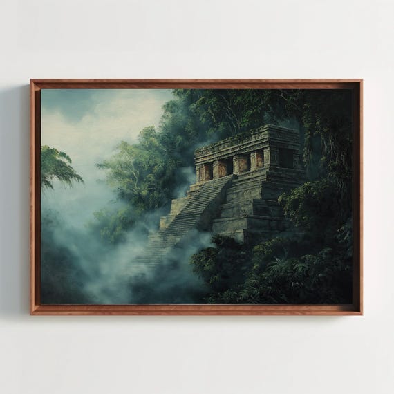 Jungle Ruins Of Palenque Print Ancient Mayan Wall Art Mexican Jungle Landscape Historic Palenque Decor Ready To Hang