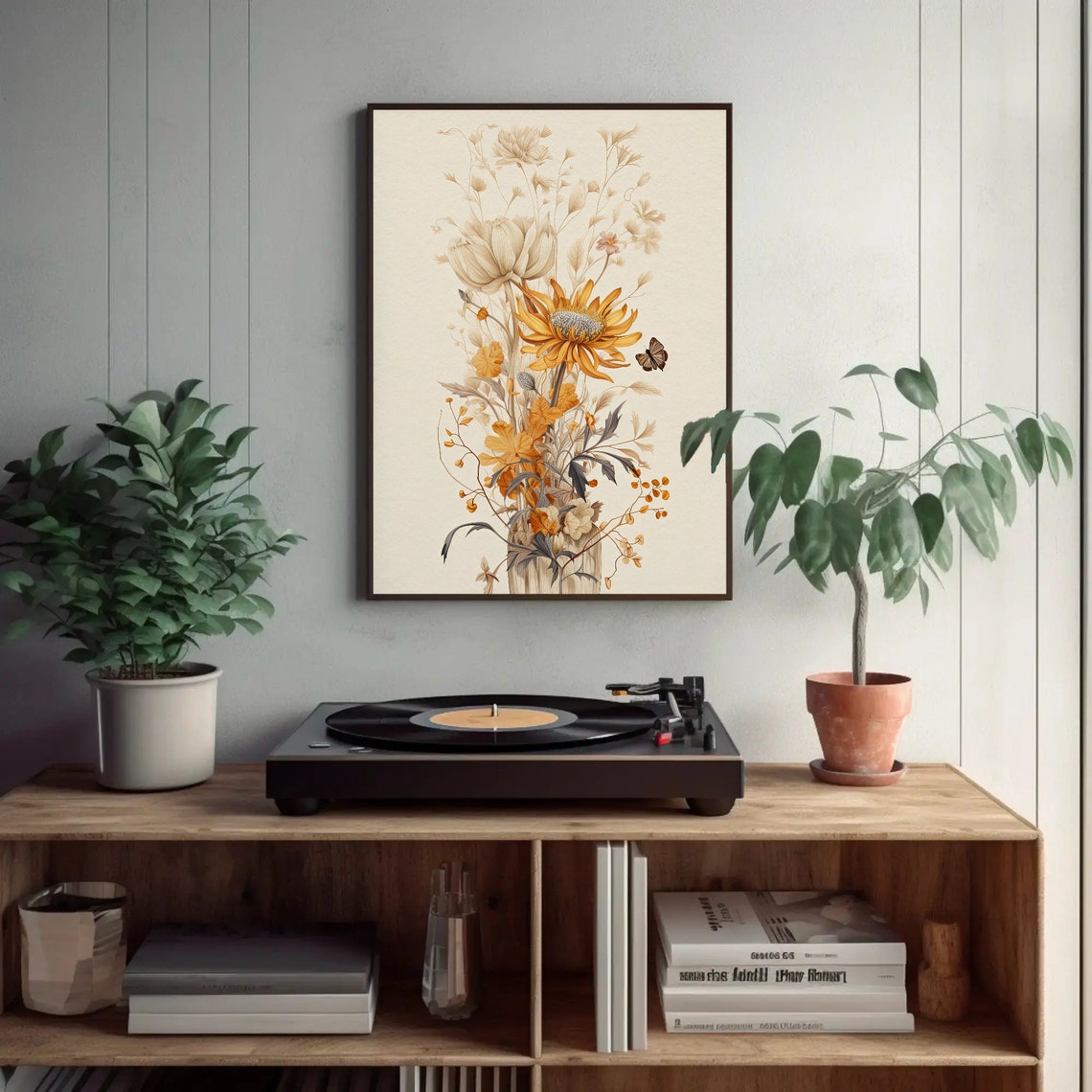 Boho Dried Flower Bouquet Warm Botanical Arrangement Art Poster - Image 2