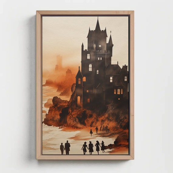 Medieval Castle By The Ocean Oil Painting Abstract Castle Print Old Castle Sunset Landscape Print Modern Wall Art Ready To Hand
