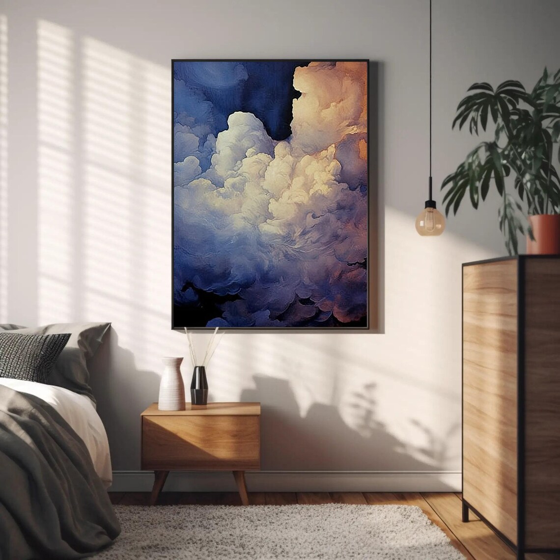 Blue Clouds Modern Abstract Decor, Wall Art Print - Image 3