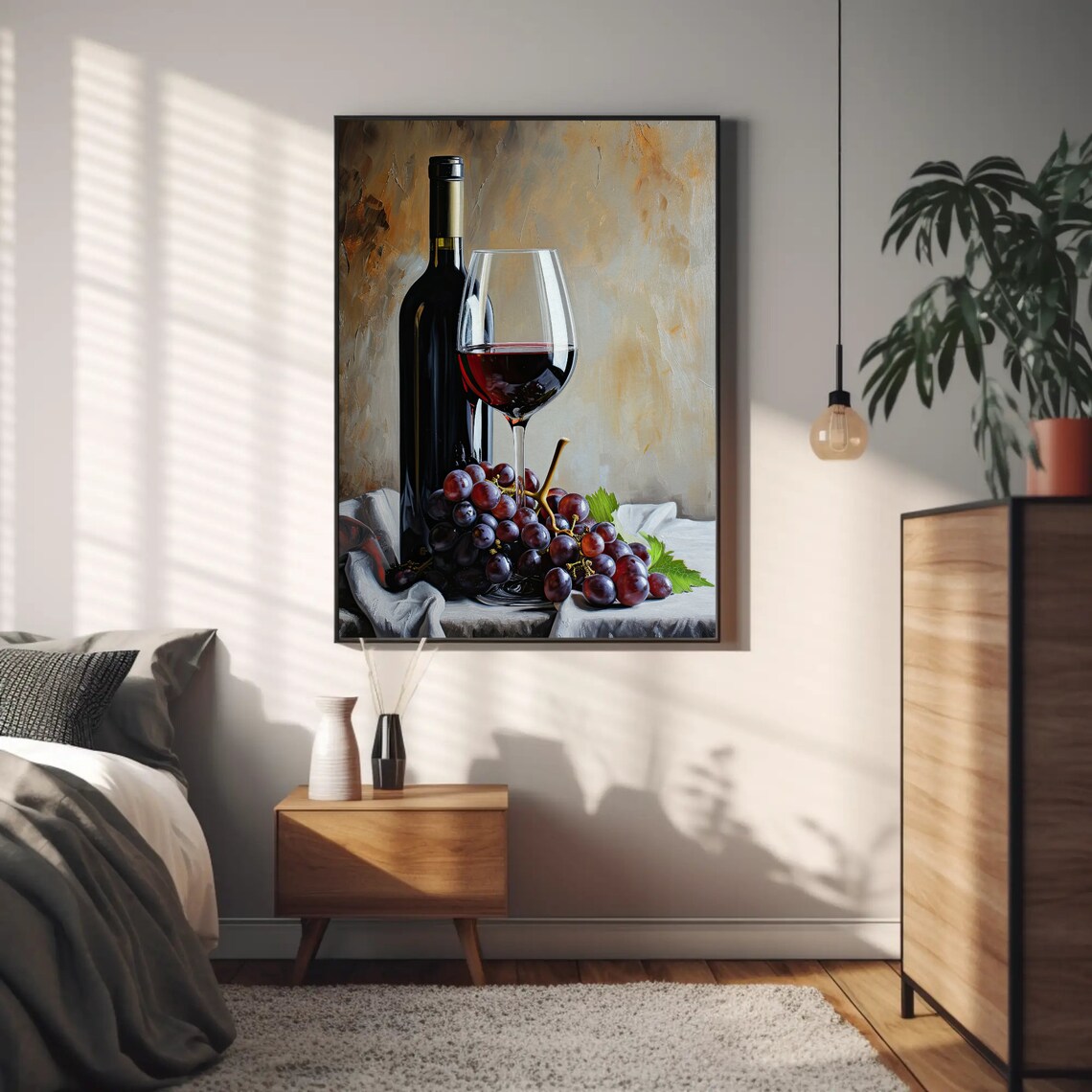 Red Wine Bottle Glass Grapes Classic Still Life Painting Poster - Image 5