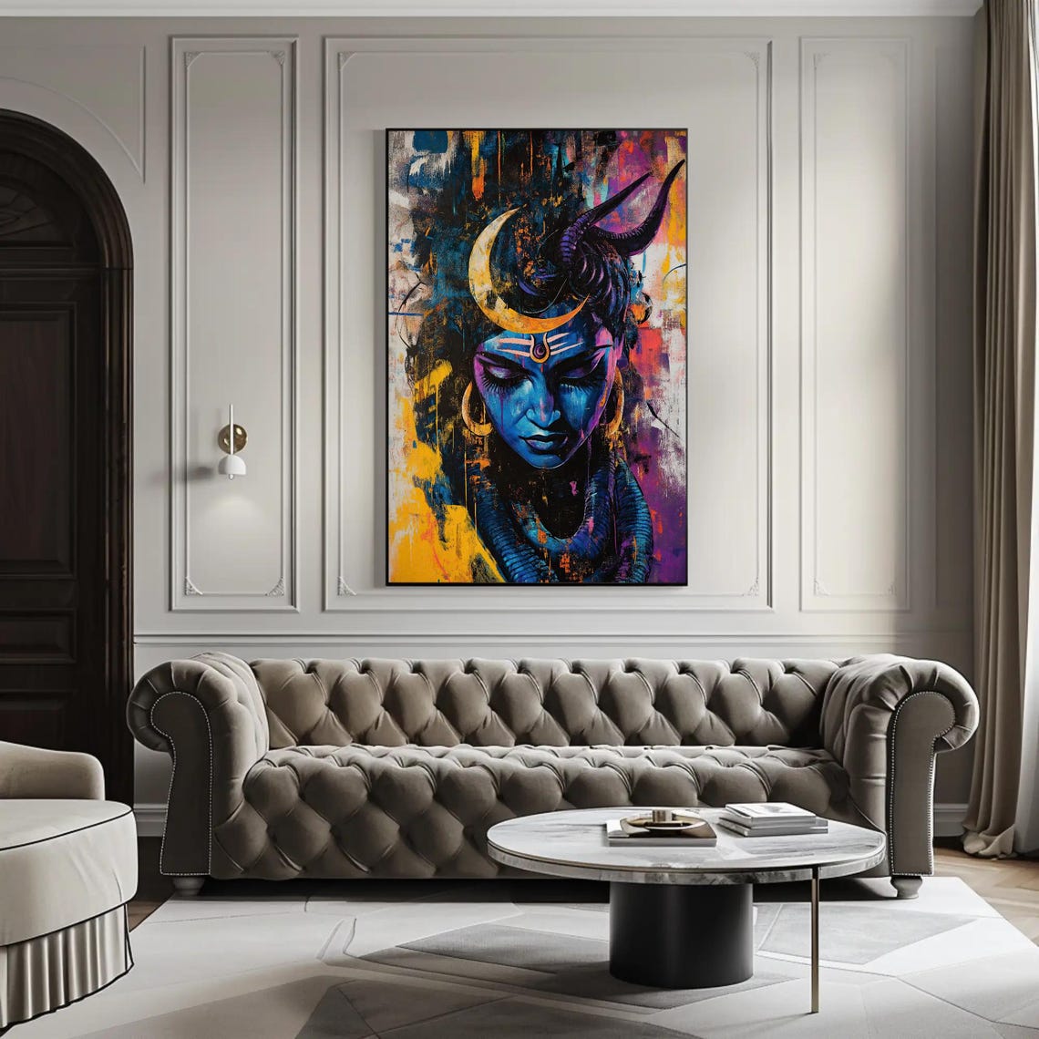 Abstract Shiva in Meditation with Golden Crescent Moon Poster - Image 3