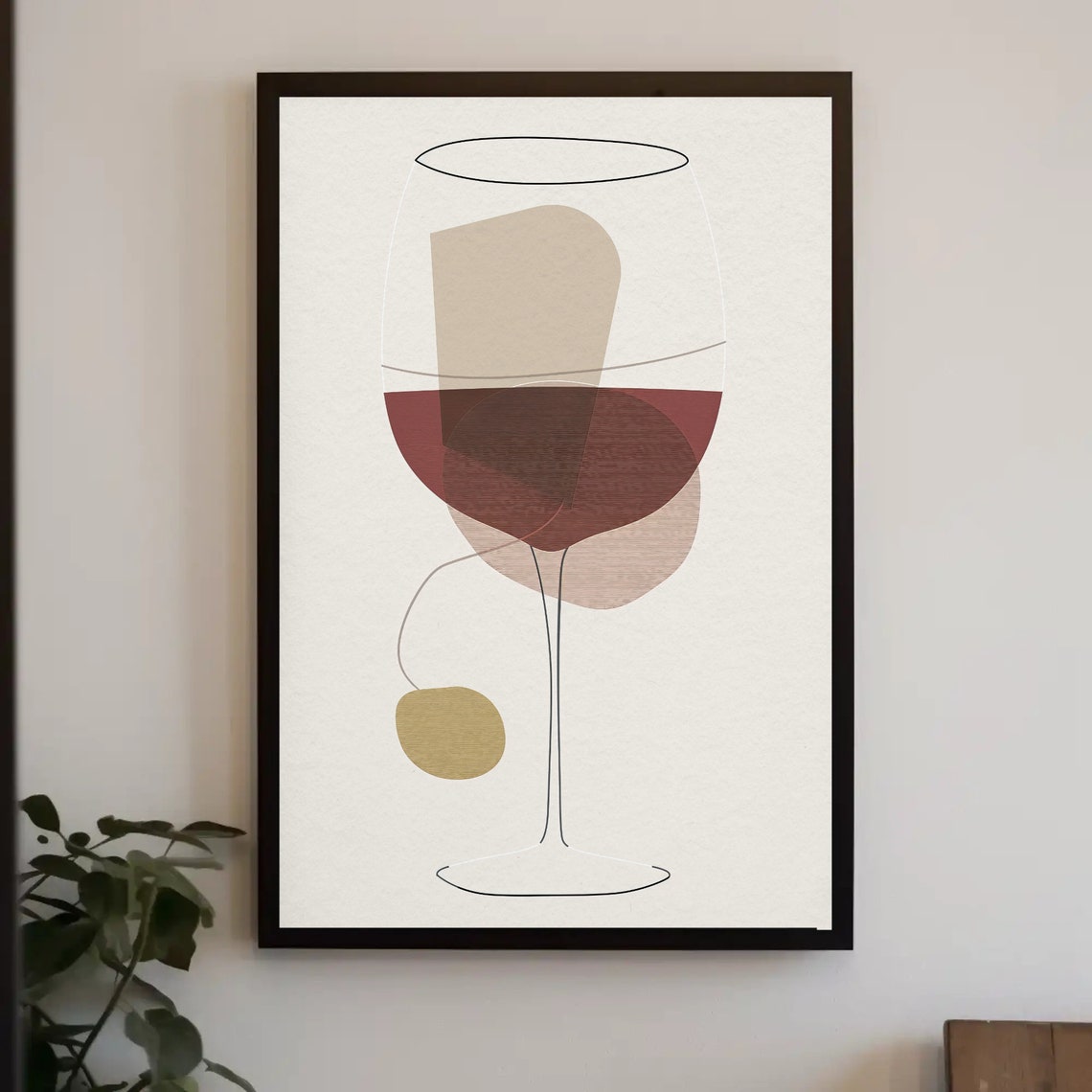 Abstract Red Wine Glass Minimalist Line Art Beige Neutral Poster