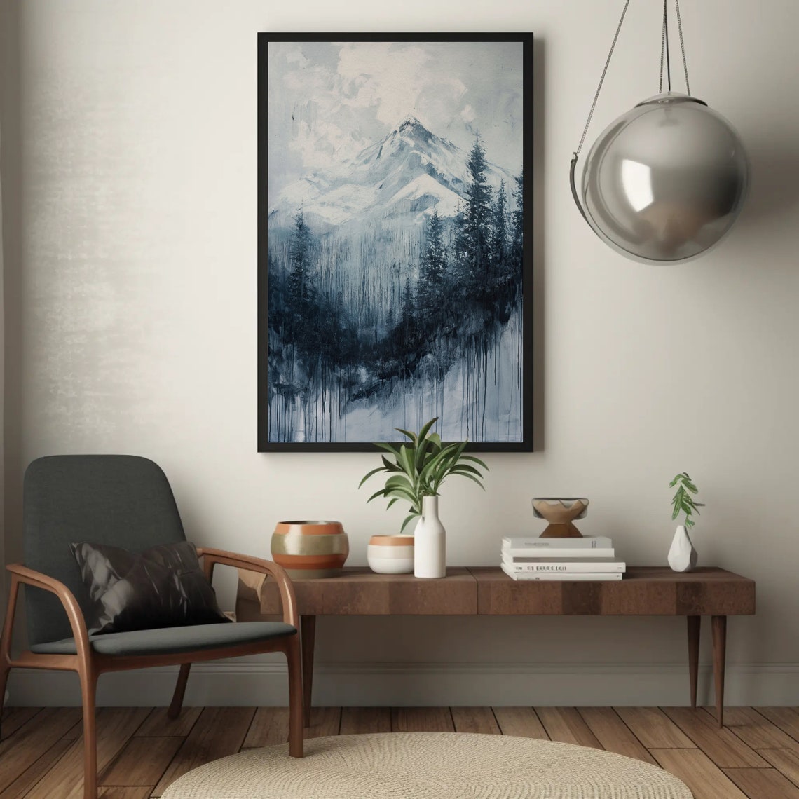 Pine Forest And Mountain Wall Art Framed Print Pine Trees Abstract Painting Bedroom Nature Wall Decor Ready To Hang - Image 5
