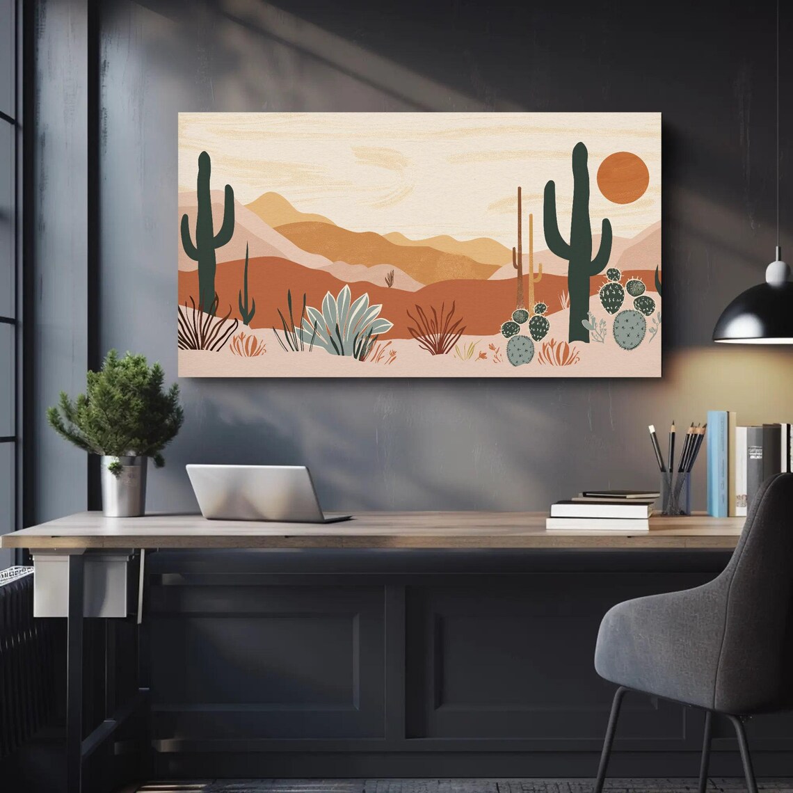 Minimalist Desert Cacti Landscape in Earthy Boho Tones Poster - Image 4