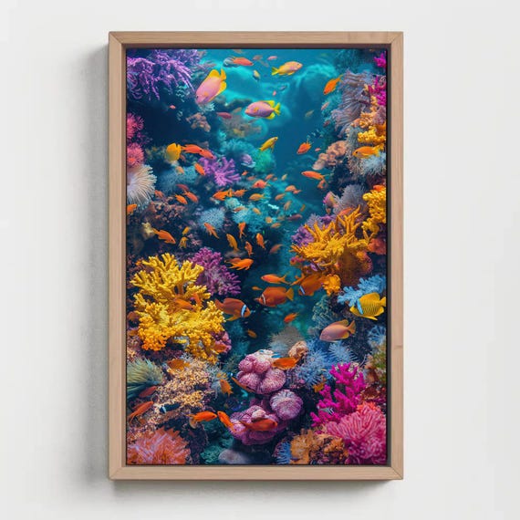 Coral Reef Colorful Print Framed Art Vibrant Ocean Underwater Wall Decor Ready To Hang Perfect For Living Room Or Office