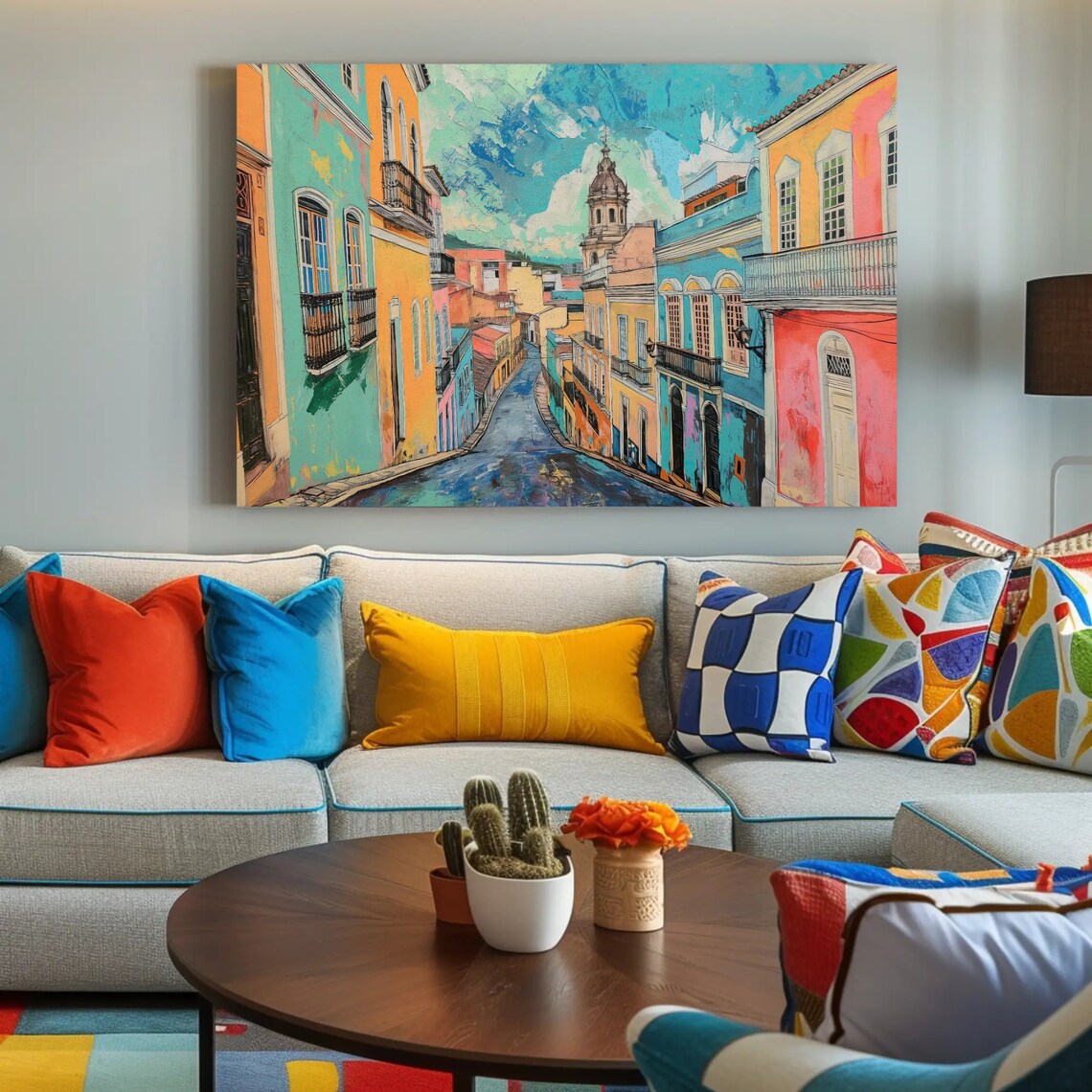 Salvador Bahia Brazil Street Scene Oil Painting Poster Colorful Town - Image 4