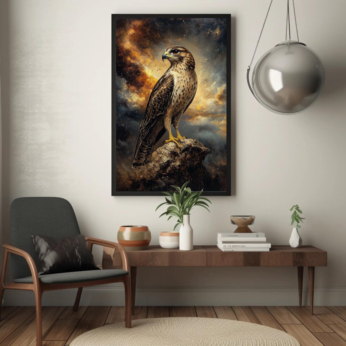 Majestic Falcon Rustic Wildlife Wall Art Print - Image 3