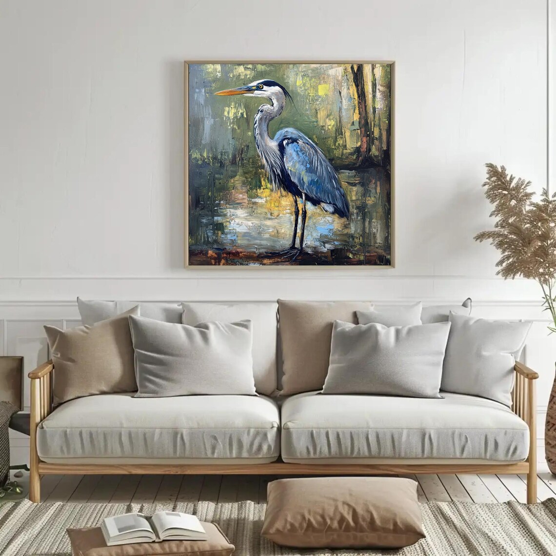 Blue Heron Oil Painting, Wildlife Wall Art Print - Image 2