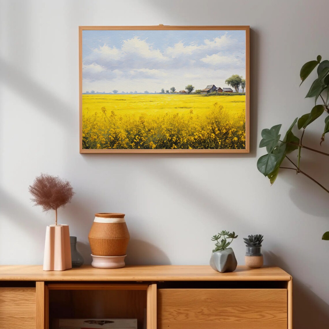 Mustard Field Farmhouse Bright Yellow Flowers Landscape Art Print - Image 4