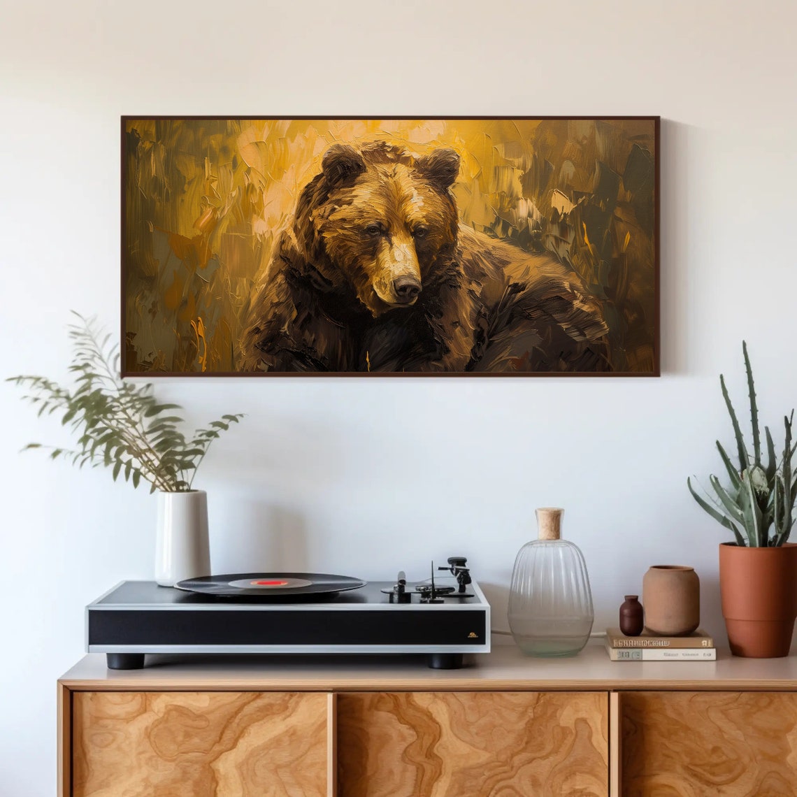 Brown Bear Resting Golden Grass Impasto Wildlife Painting Poster - Image 4