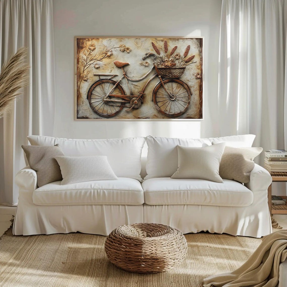 Vintage Bicycle With Flower Basket Rustic 3D Relief Art Poster - Image 3