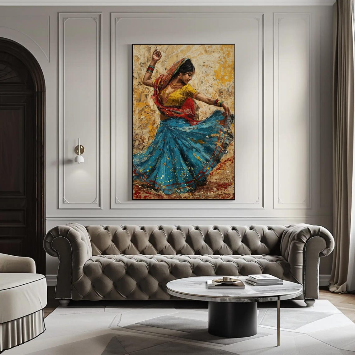 Indian Folk Dancer Twirling In Bright Blue And Gold Attire Poster - Image 4