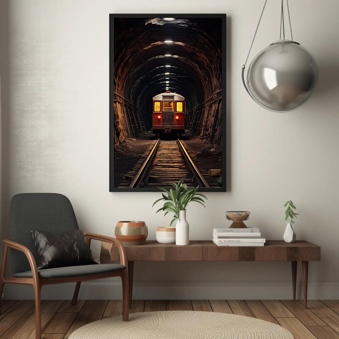 Metro in a Tunnel Vertical Train Wall Art Print - Image 2