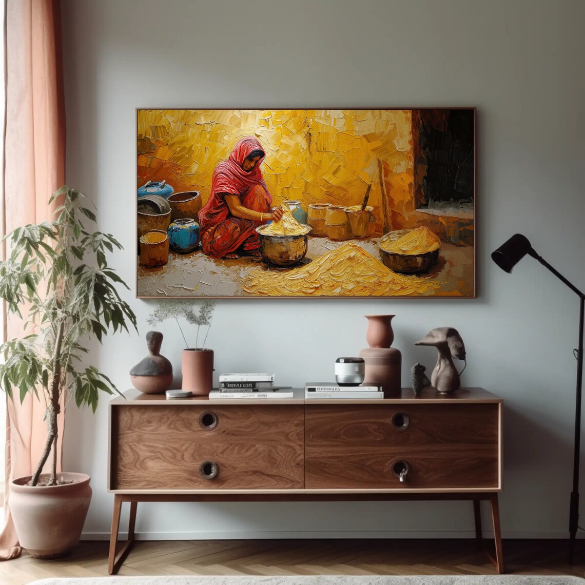 Indian Village Woman Preparing Food Warm Golden Light Poster - Image 4