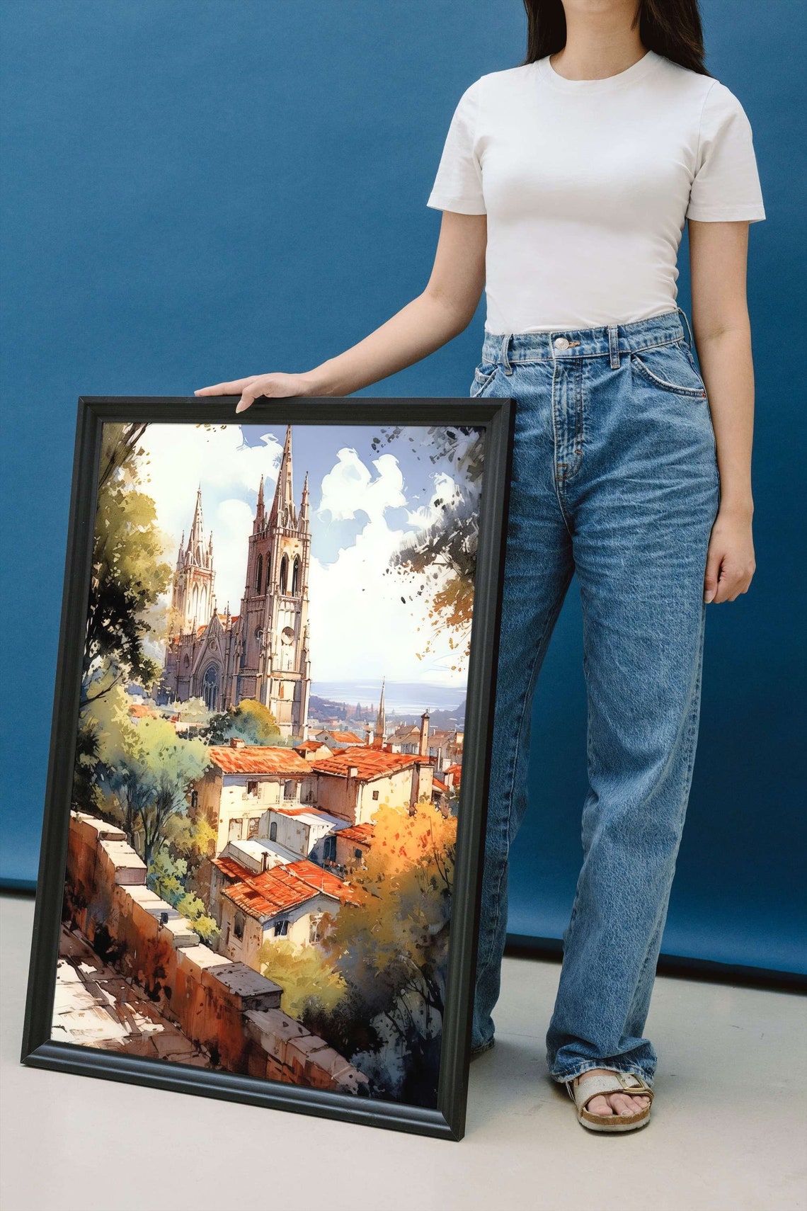 San Miguel de Allende Cathedral Watercolor Old Town Cityscape Poster - Image 2