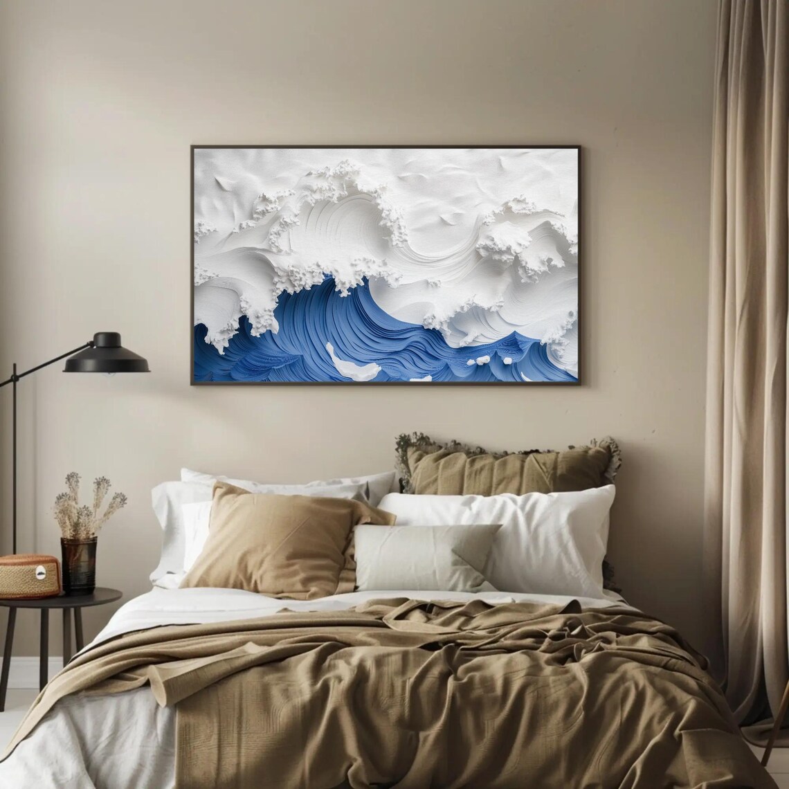 Layered Paper Style Ocean Wave in White and Cobalt Blue Poster - Image 2