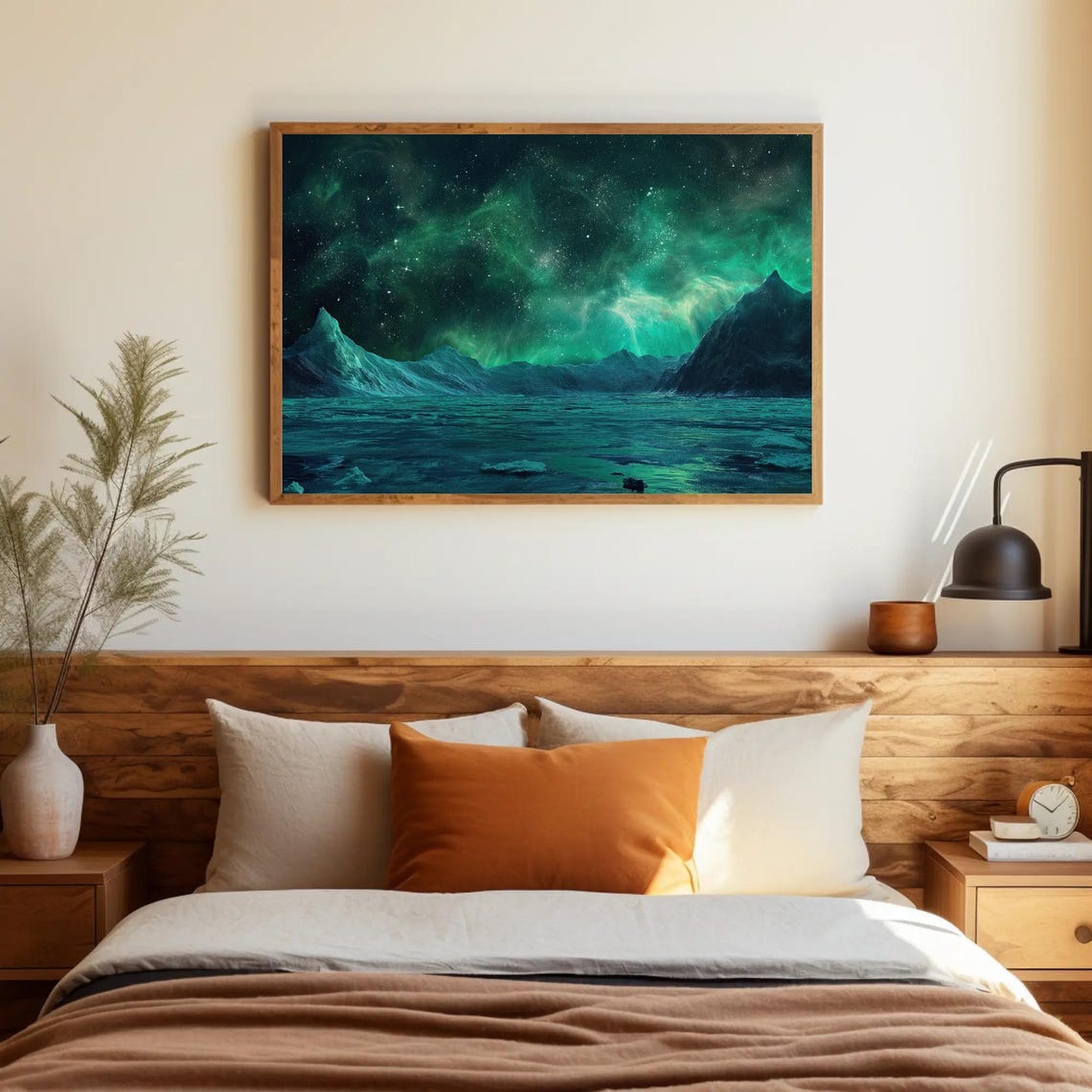 Antarctica Night Green Aurora Over Starry Ice Mountains Wall Art - Image 4