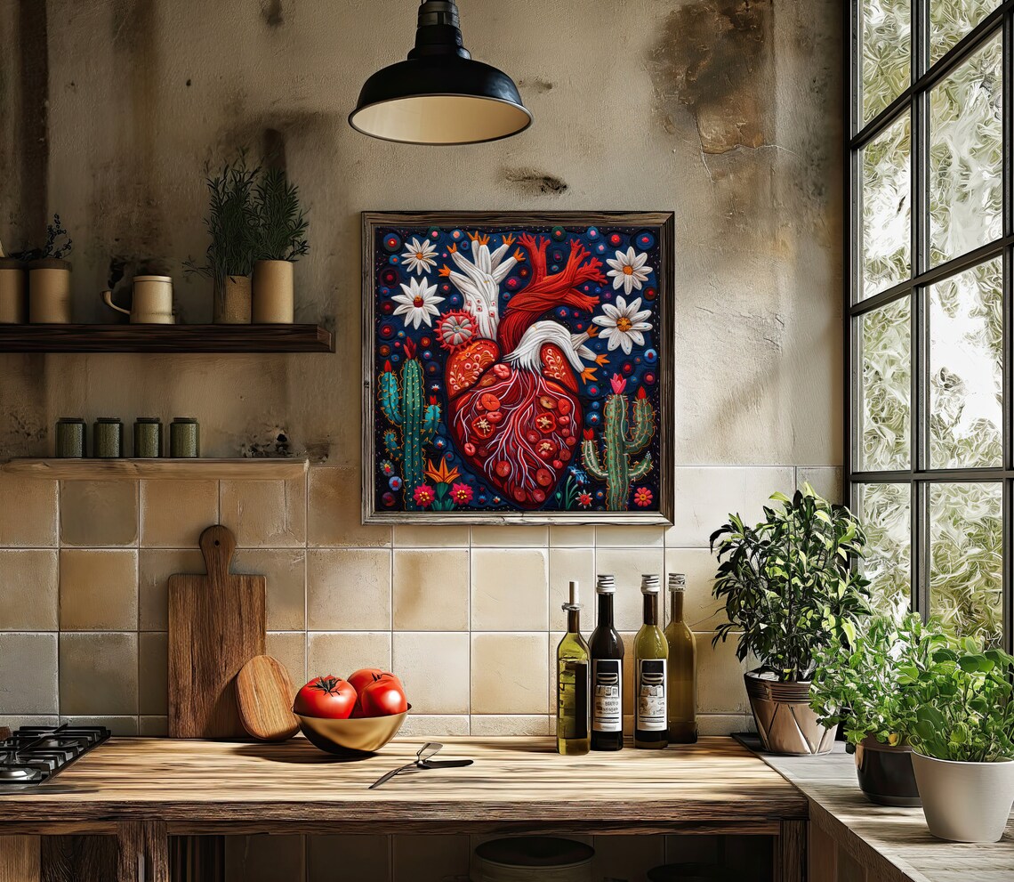 Cactus Flower Heart Huichol Art Print, Mexico - Image 4