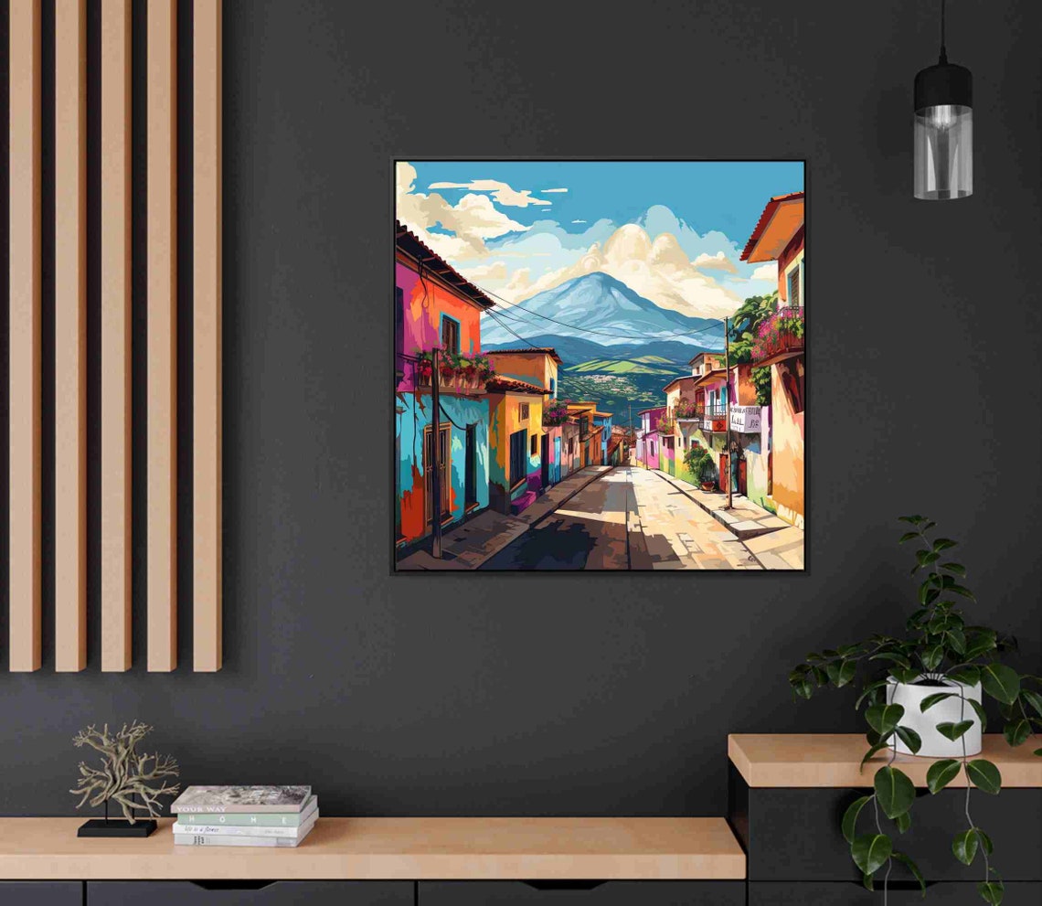 Guatemala Colonial Town Street With Volcano Backdrop Travel Poster - Image 2