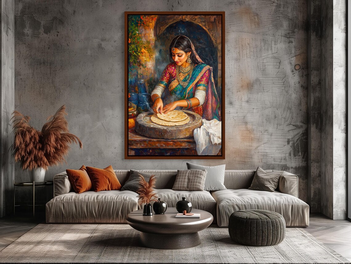 Indian Woman Making Roti, Traditional Indian Art Print - Image 3