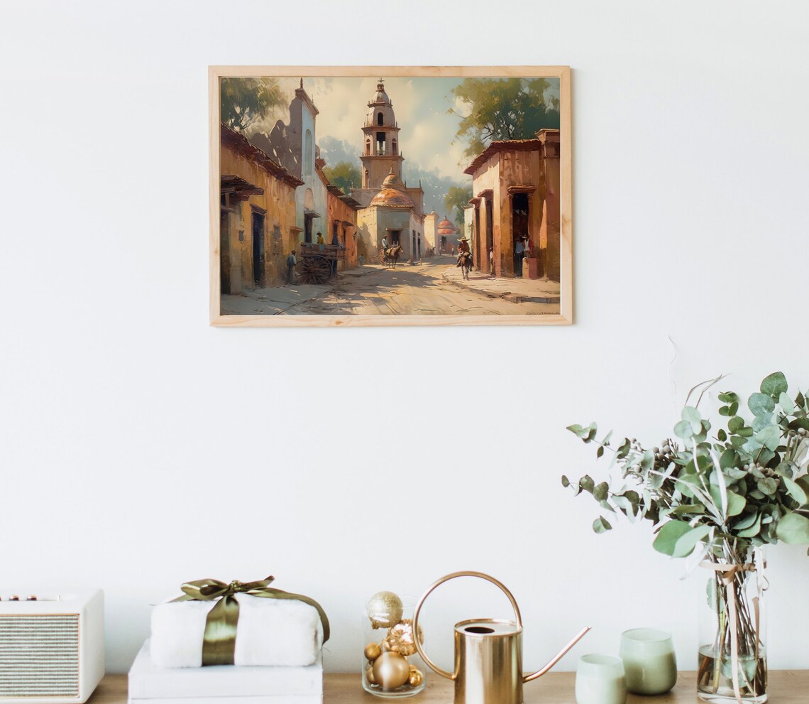 Mexican Old Town Landscape Art Print, Vibrant Decor - Image 5