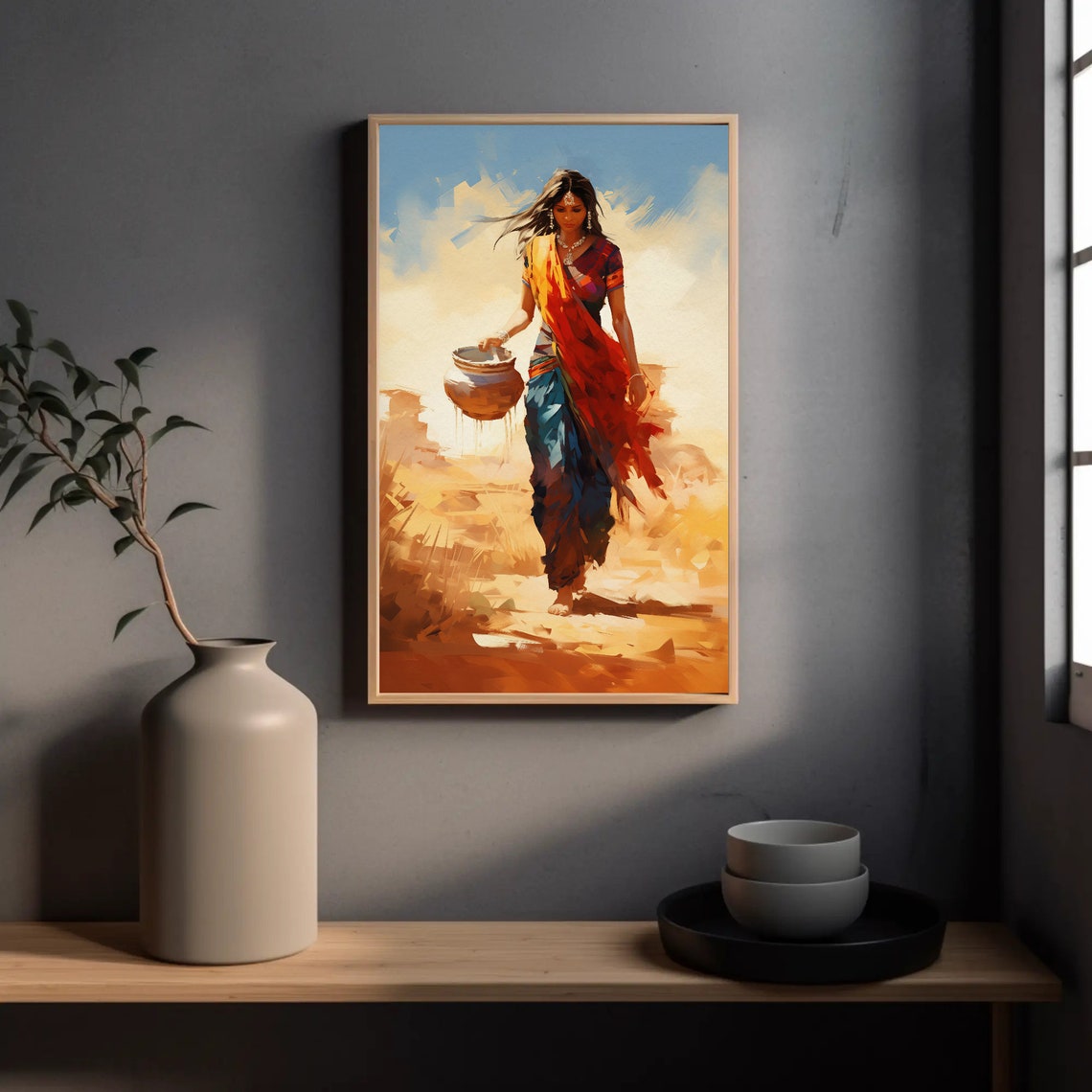 Indian Woman Carrying Clay Pot Traditional Desert Walk Poster - Image 3