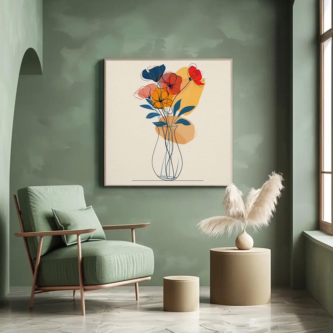 Minimalist Line Art Flowers In Vase Colorful Modern Abstract Poster - Image 5