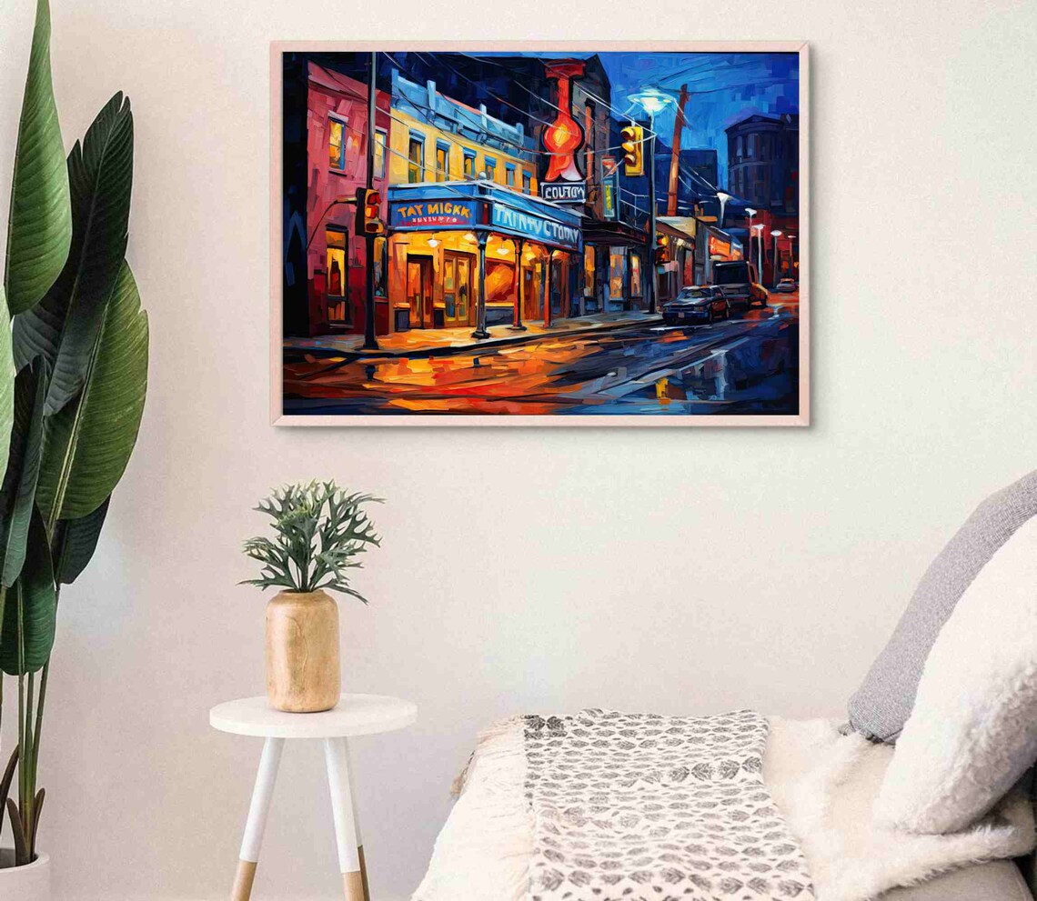 Neon Honky Tonk Bar Street at Night Music Nightlife Art Poster - Image 4