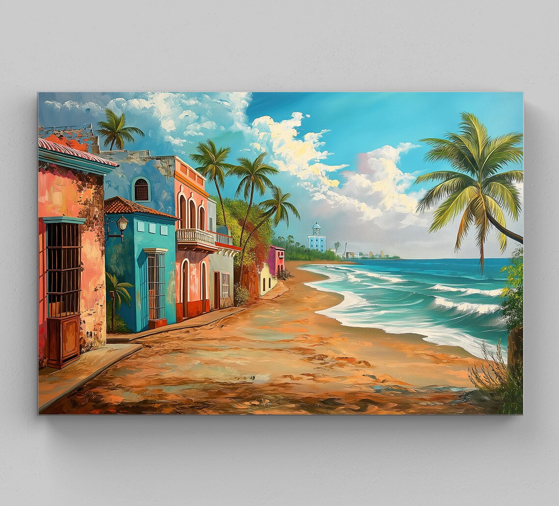 Beach Of Puerto Rico, Puerto Rican Oil Painting Art Print