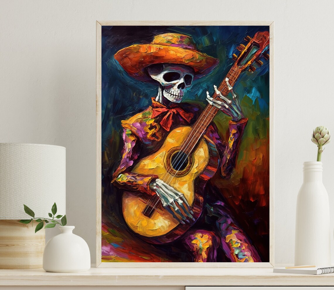 Mexican Cowboy Skeleton Guitarist Mariachi Art Print
