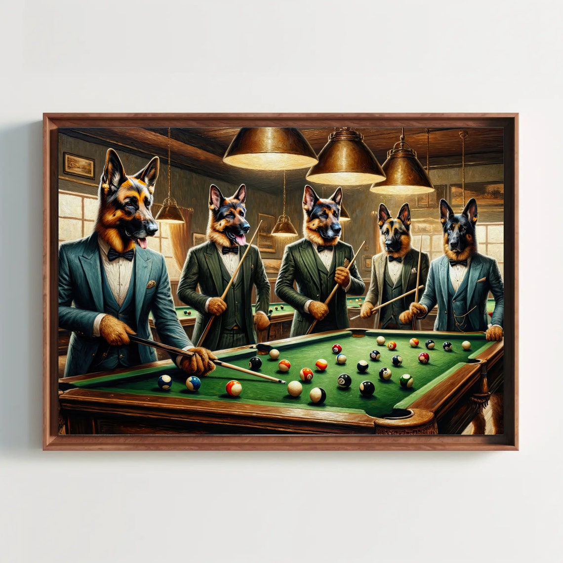 German Shepherd Dogs Playing Pool in Tuxedo Suits Humor Art Poster - Image 5