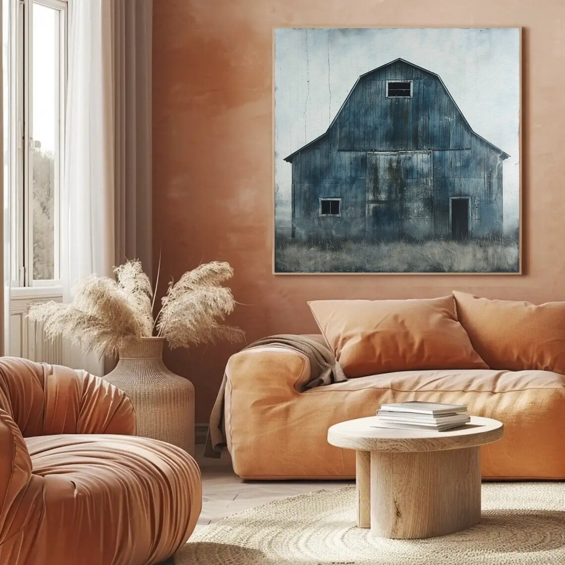 Old Blue Barn Painting, Rustic Farmhouse Art Print - Image 5