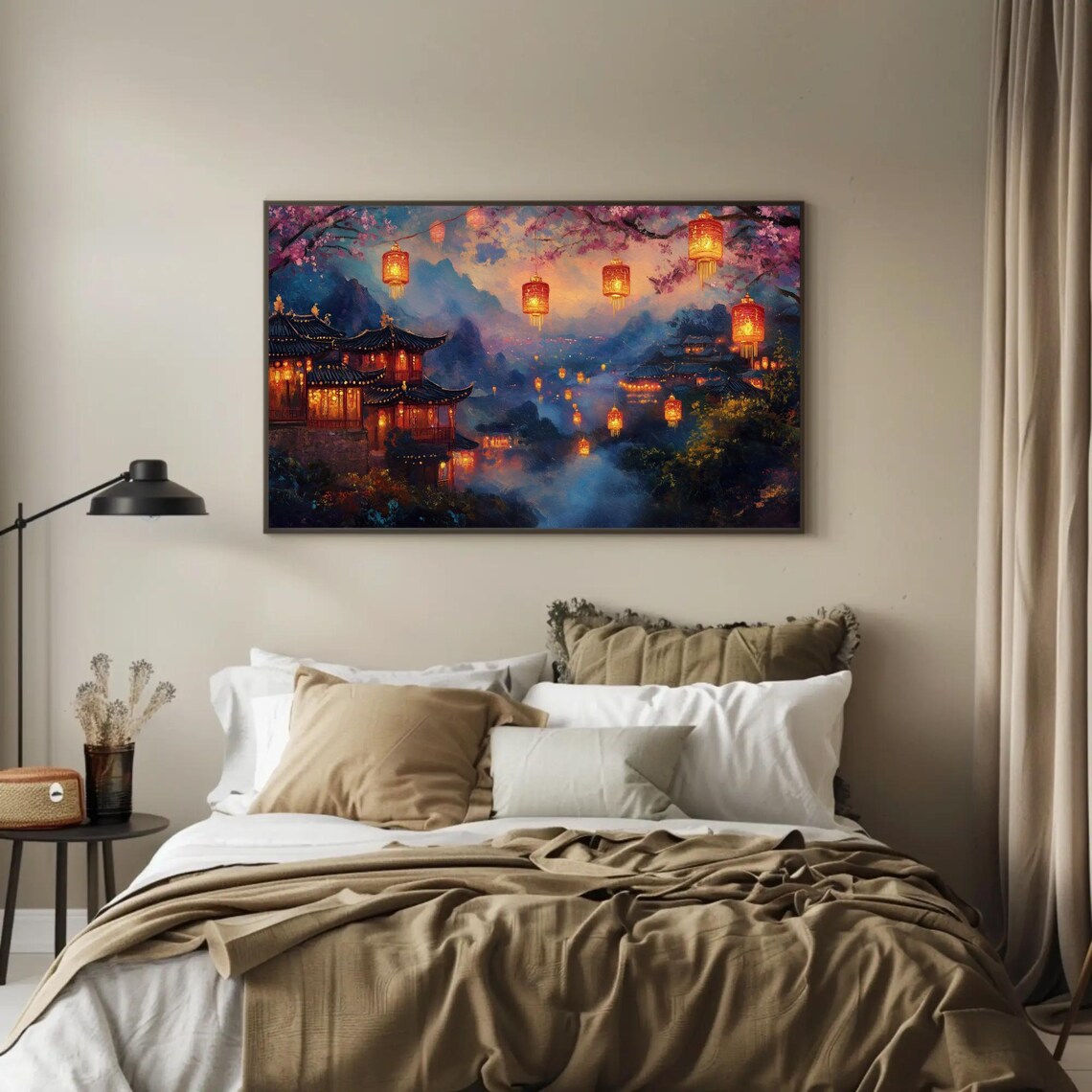 Traditional Chinese Village at Dusk, Asian Landscape Art Print - Image 2