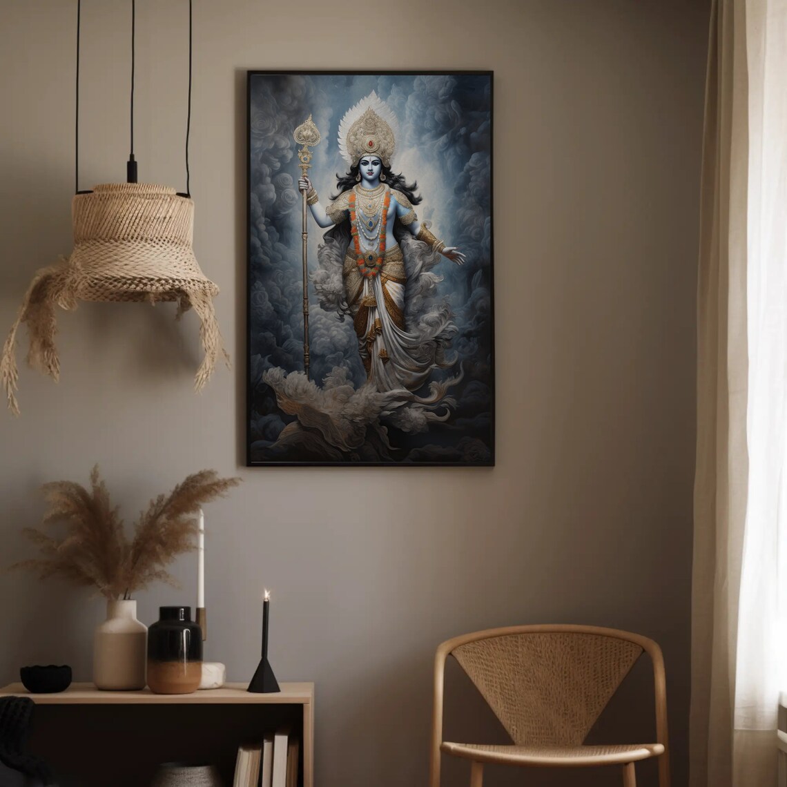 Lord Vishnu Hindu God Portrait Poster Amidst Clouds and Golden Light - Image 5