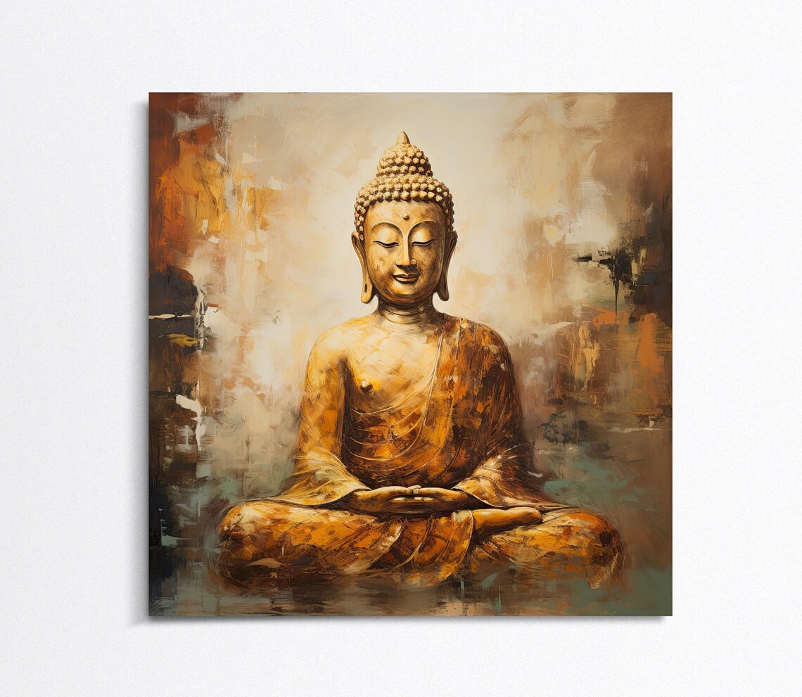 Golden Buddha Meditating in Warm Glow Light Spiritual Art Poster - Image 4