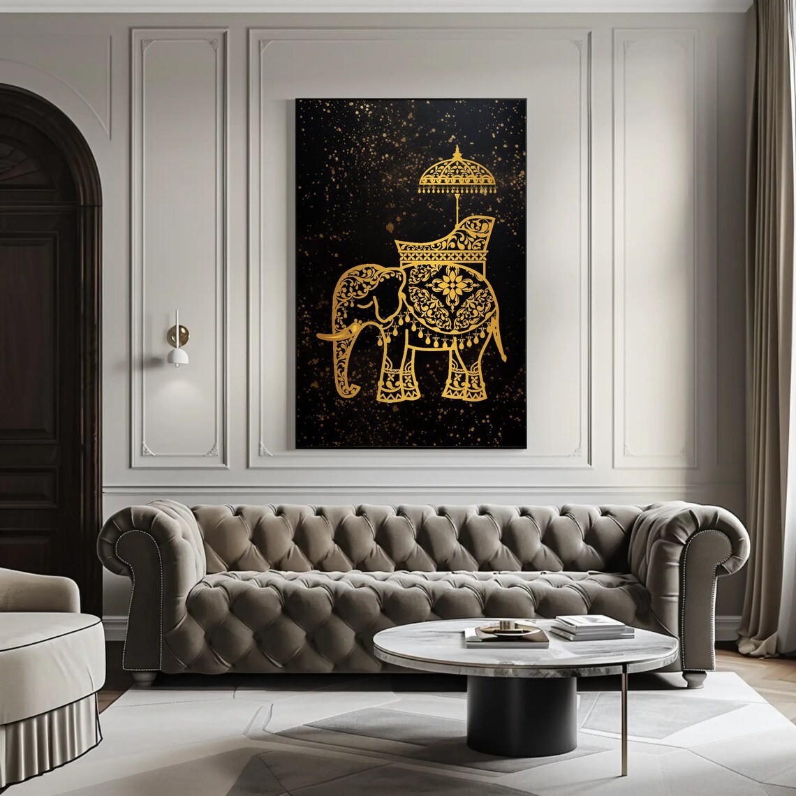 Golden Royal Indian Elephant With Parasol Luxury Decor Art Poster - Image 5