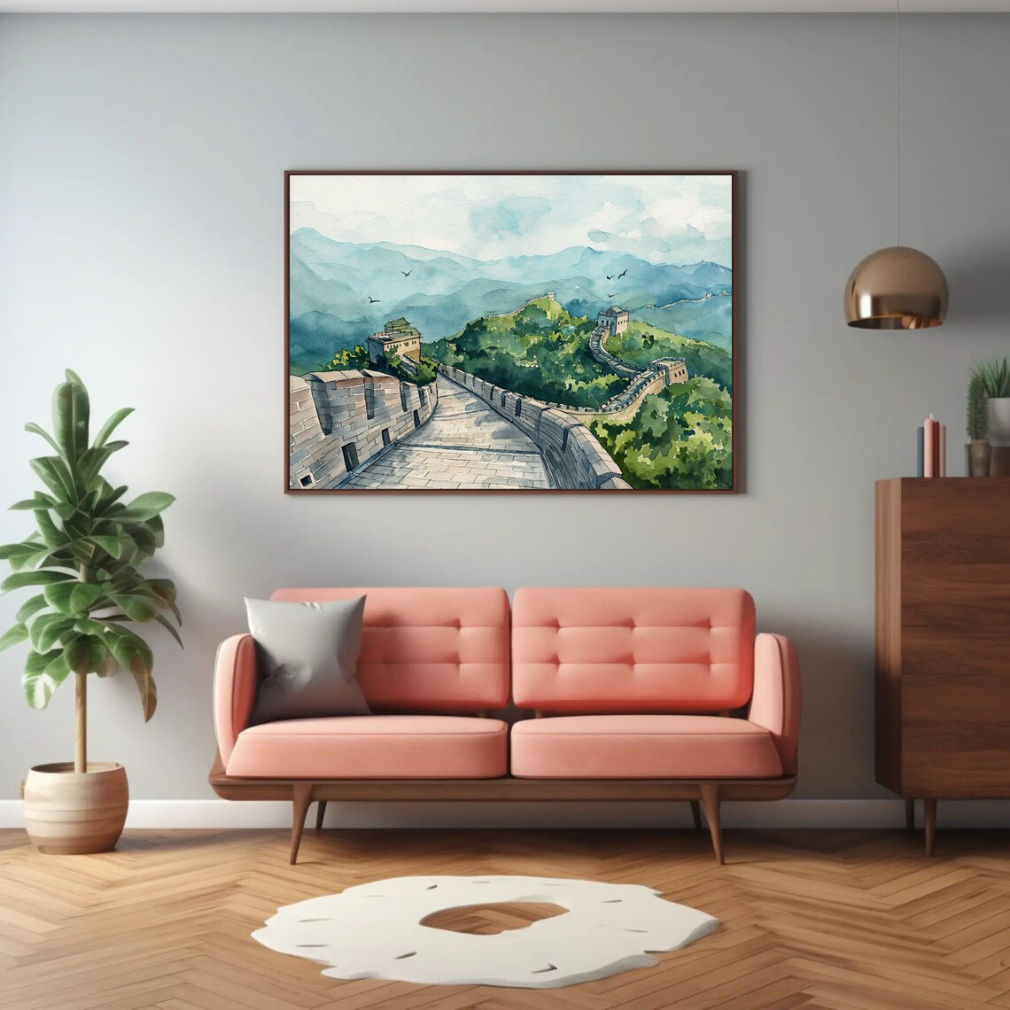 Great Wall Of China Misty Mountains Watercolor Landscape Poster - Image 3