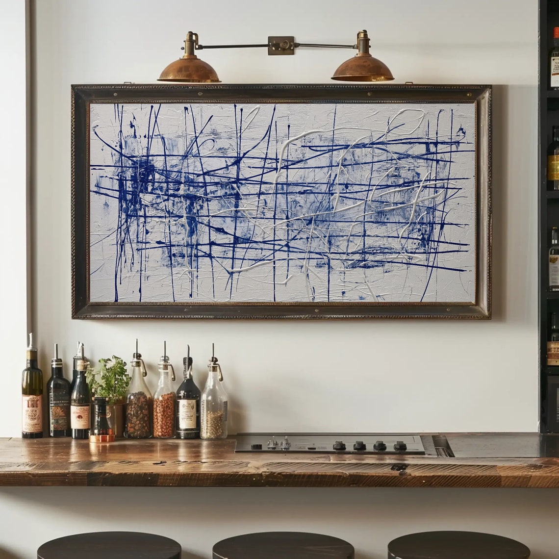 Abstract Navy Blue Line Scribbles on White Textured Modern Art Poster - Image 5